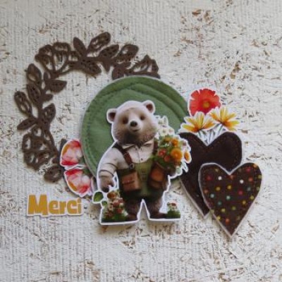 5FEV24C- Carte Merci ours avec fleurs